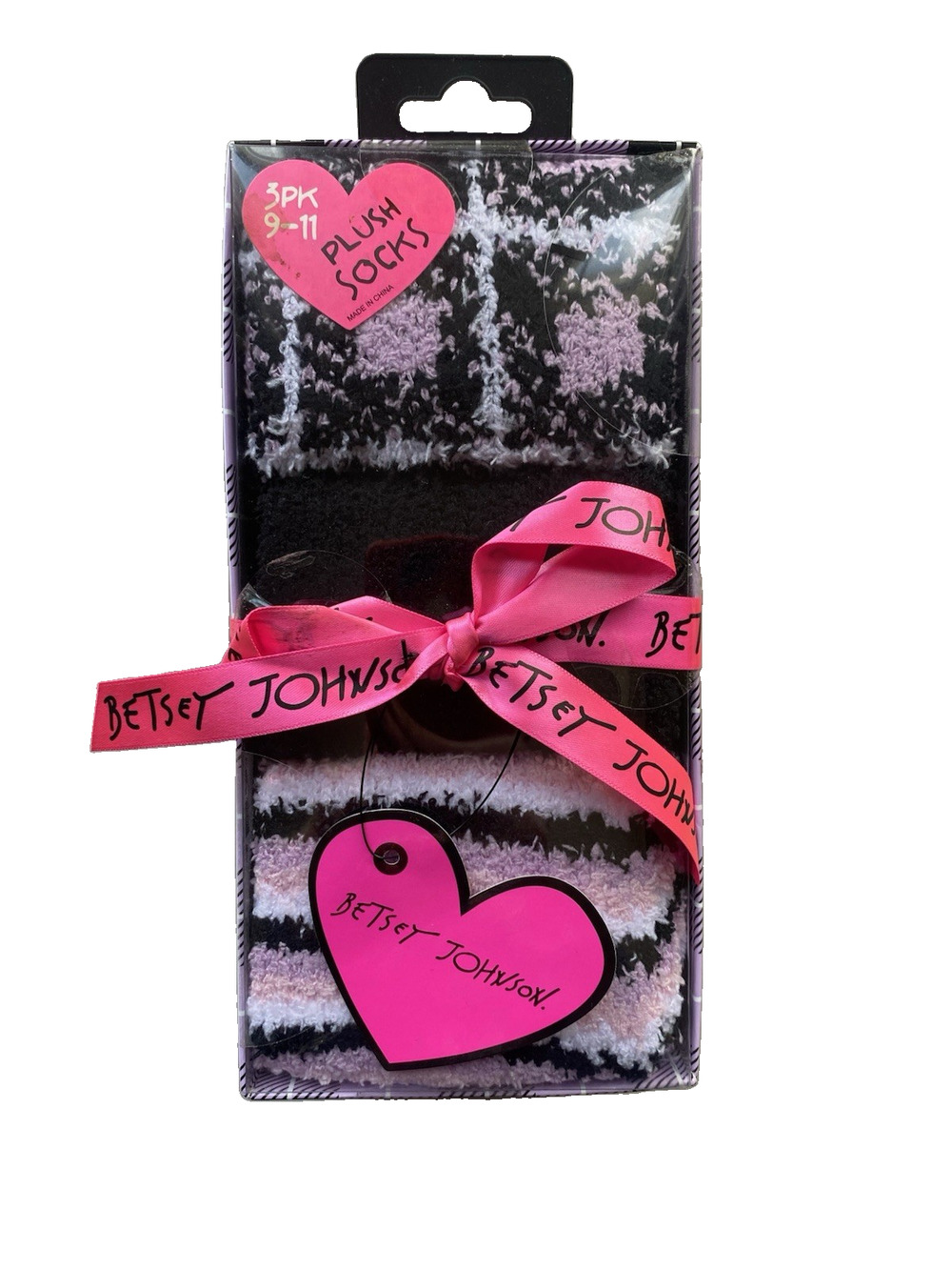 New Betsey Johnson 3pk Plush Socks Women's 9-11 w/ Gift Box Cozy Winter Lounge